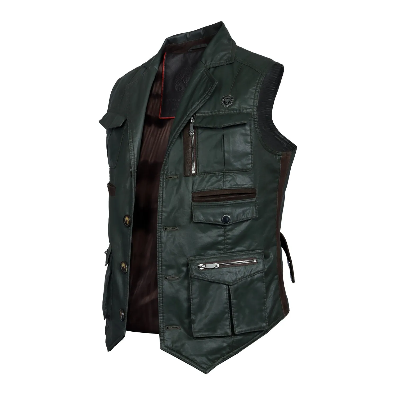 Warm & stylish Multi Pockets Vests in Green Waxy Cotton