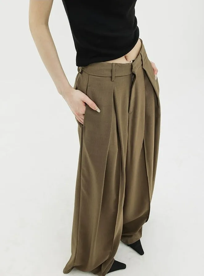 Wide Leg Criss-Cross Pleated Palazzo Trousers