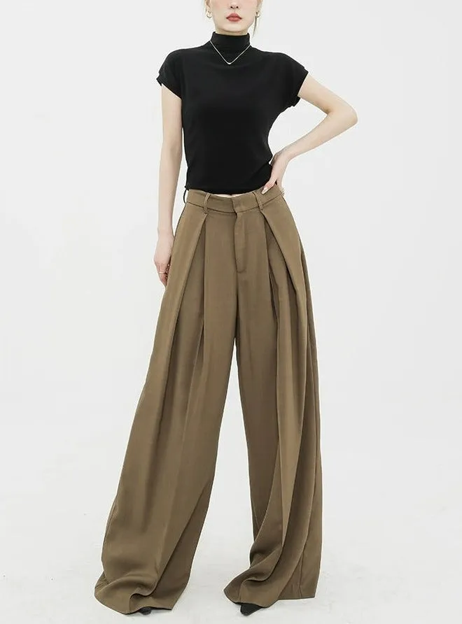 Wide Leg Criss-Cross Pleated Palazzo Trousers