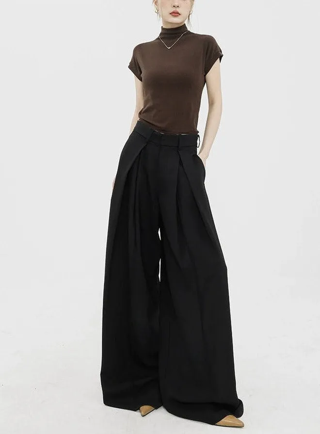 Wide Leg Criss-Cross Pleated Palazzo Trousers