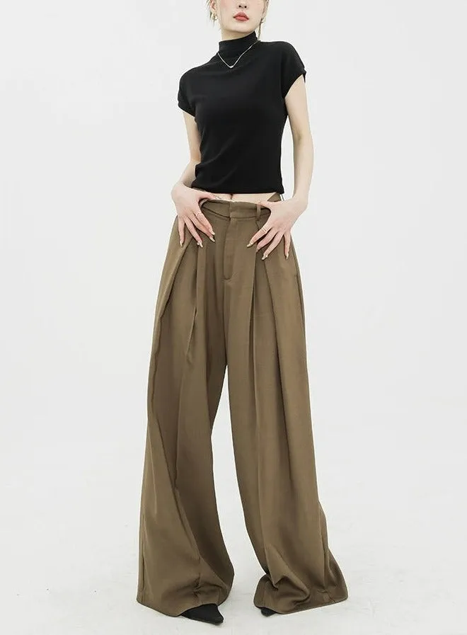 Wide Leg Criss-Cross Pleated Palazzo Trousers