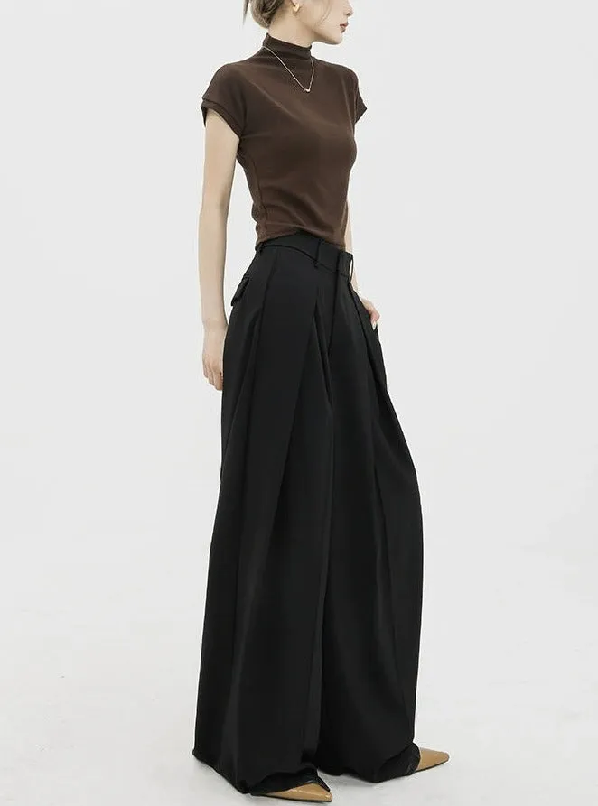 Wide Leg Criss-Cross Pleated Palazzo Trousers