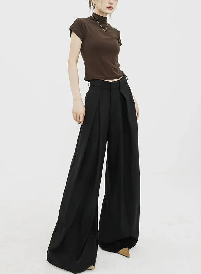 Wide Leg Criss-Cross Pleated Palazzo Trousers