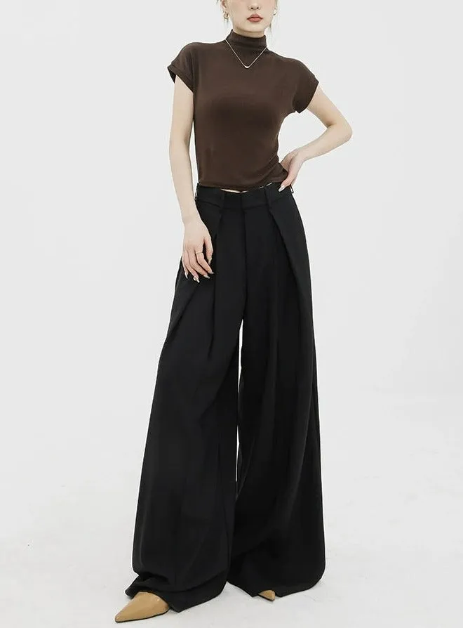 Wide Leg Criss-Cross Pleated Palazzo Trousers