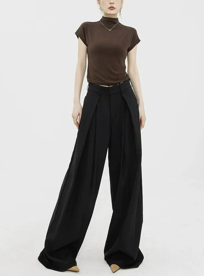 Wide Leg Criss-Cross Pleated Palazzo Trousers