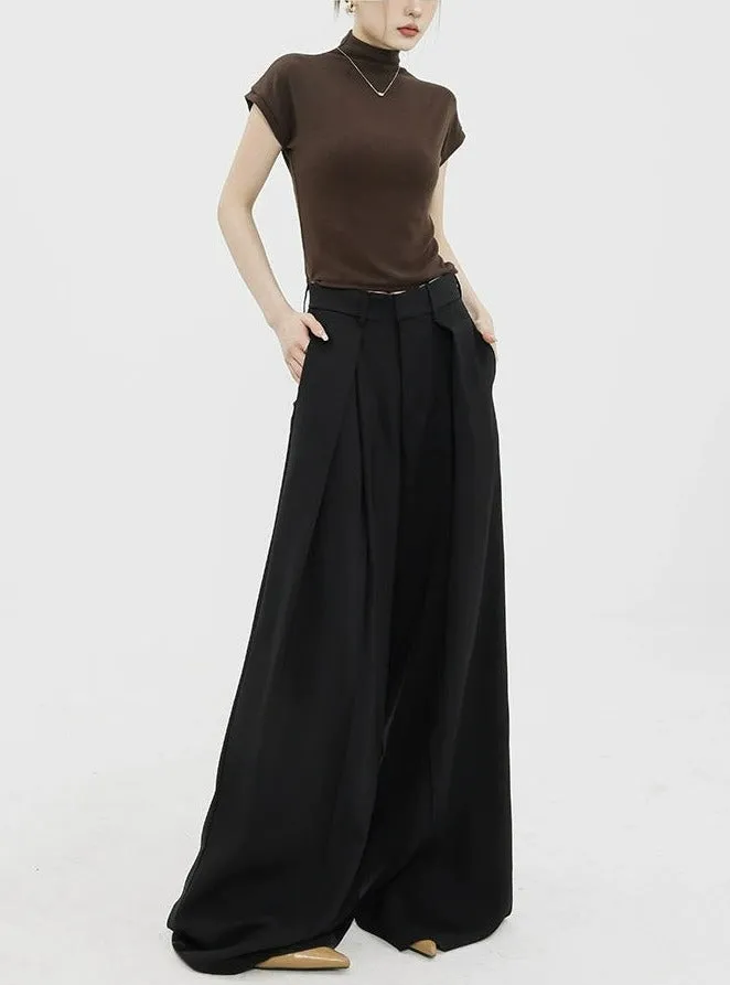 Wide Leg Criss-Cross Pleated Palazzo Trousers