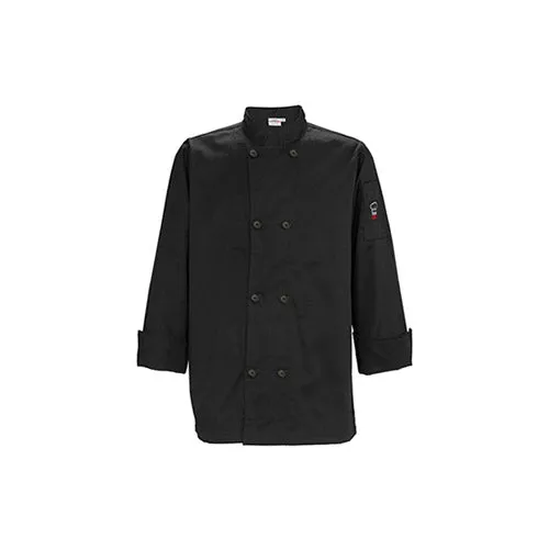 Winco UNF-6KL Black Poly-Cotton Men’s Tapered Fit Chef Jacket – Large