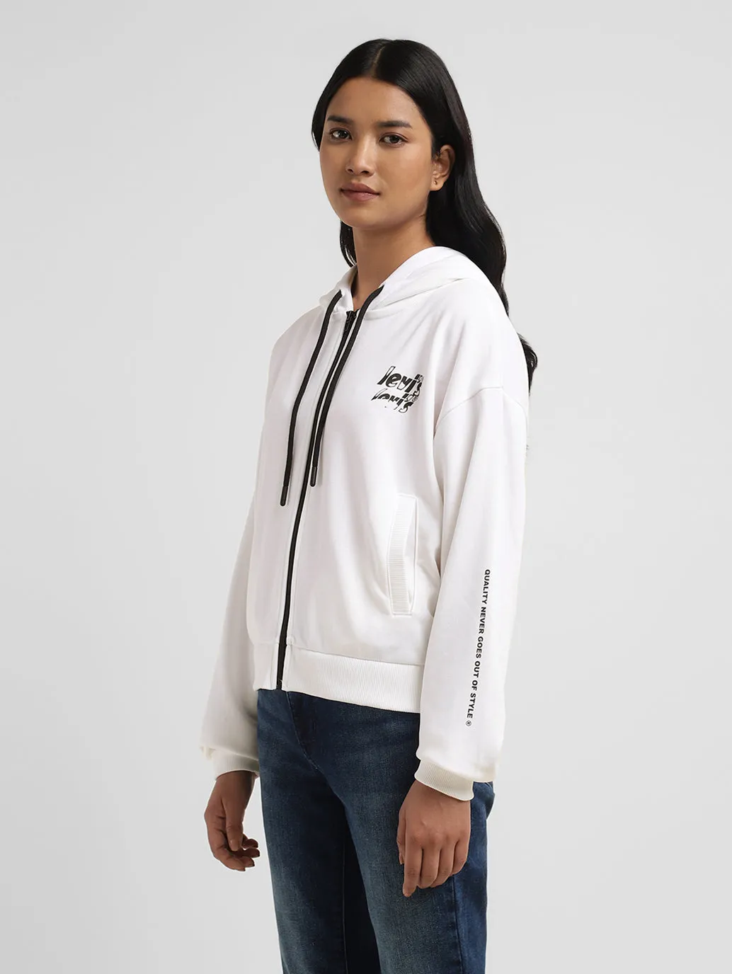 Women's Graphic Print White Hooded Sweatshirt