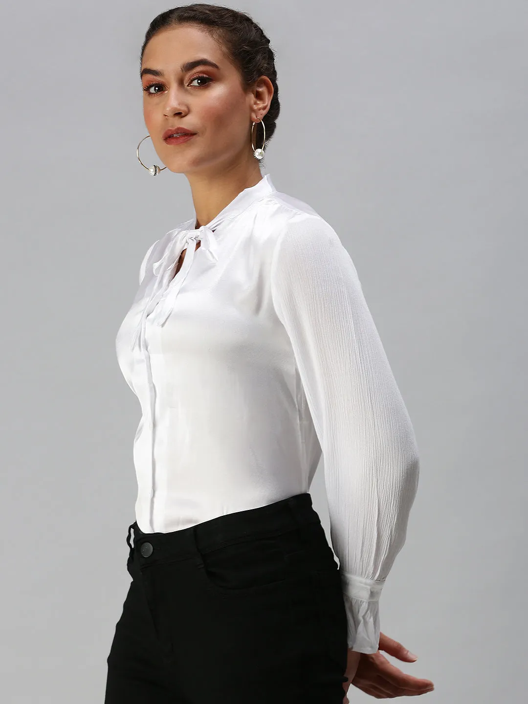 Women's White Solid Tops