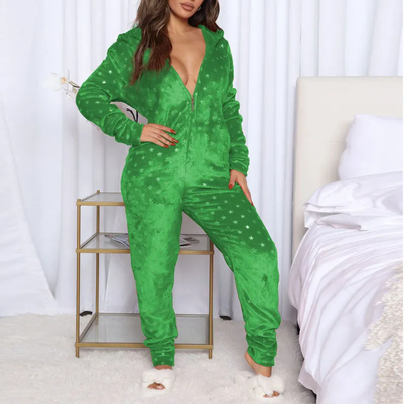 Xmas Zipper Hoodies Thick Wholesale Loungewear Women Jumpsuit