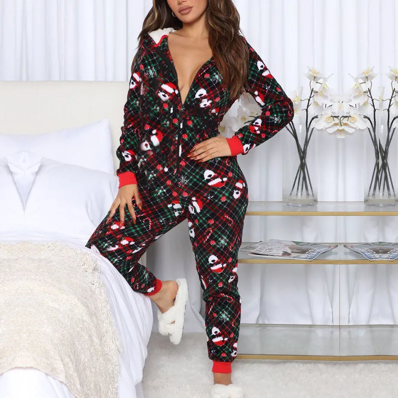 Xmas Zipper Hoodies Thick Wholesale Loungewear Women Jumpsuit