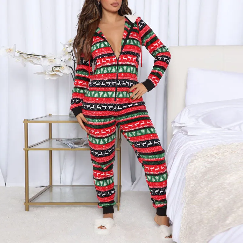 Xmas Zipper Hoodies Thick Wholesale Loungewear Women Jumpsuit