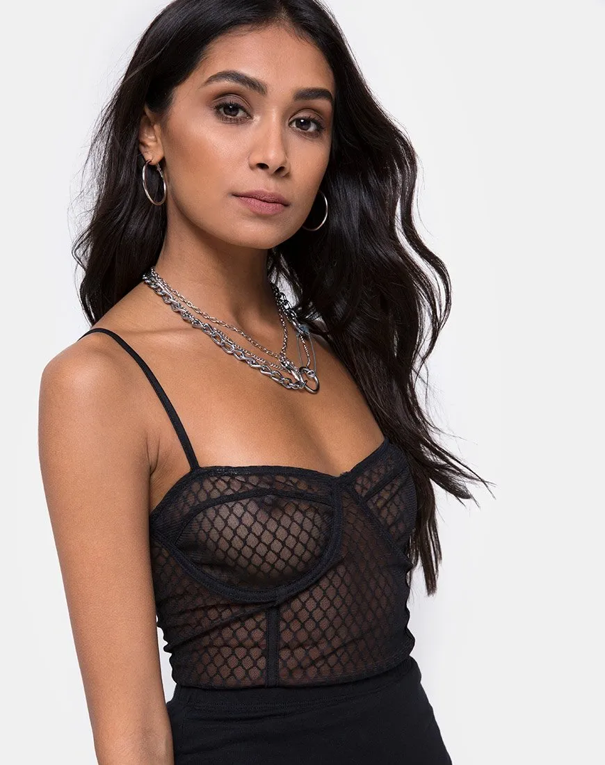 Yecal Bodice in Black Fishnet