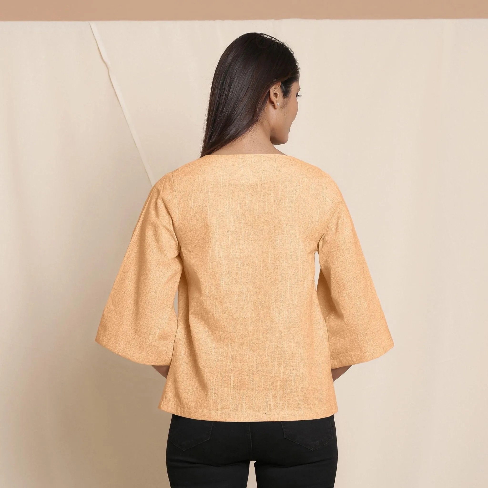 Yellow Yarn Dyed 100% Cotton V-Neck Loose Fit Top