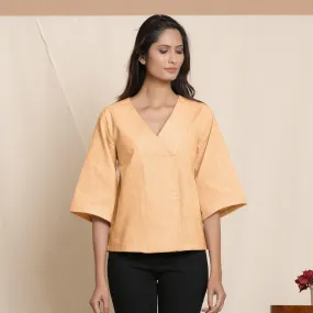 Yellow Yarn Dyed 100% Cotton V-Neck Loose Fit Top